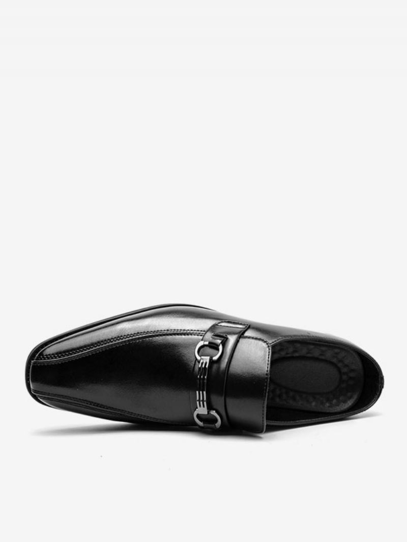 Mænds Kjole Sko Mode Rund Toe Slip-on Pu Læder Slide Loafers - Sort