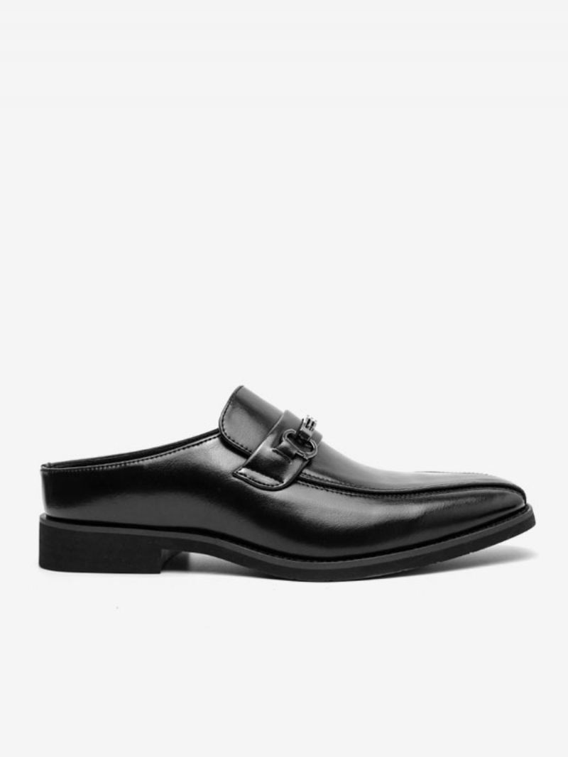 Mænds Kjole Sko Mode Rund Toe Slip-on Pu Læder Slide Loafers - Sort