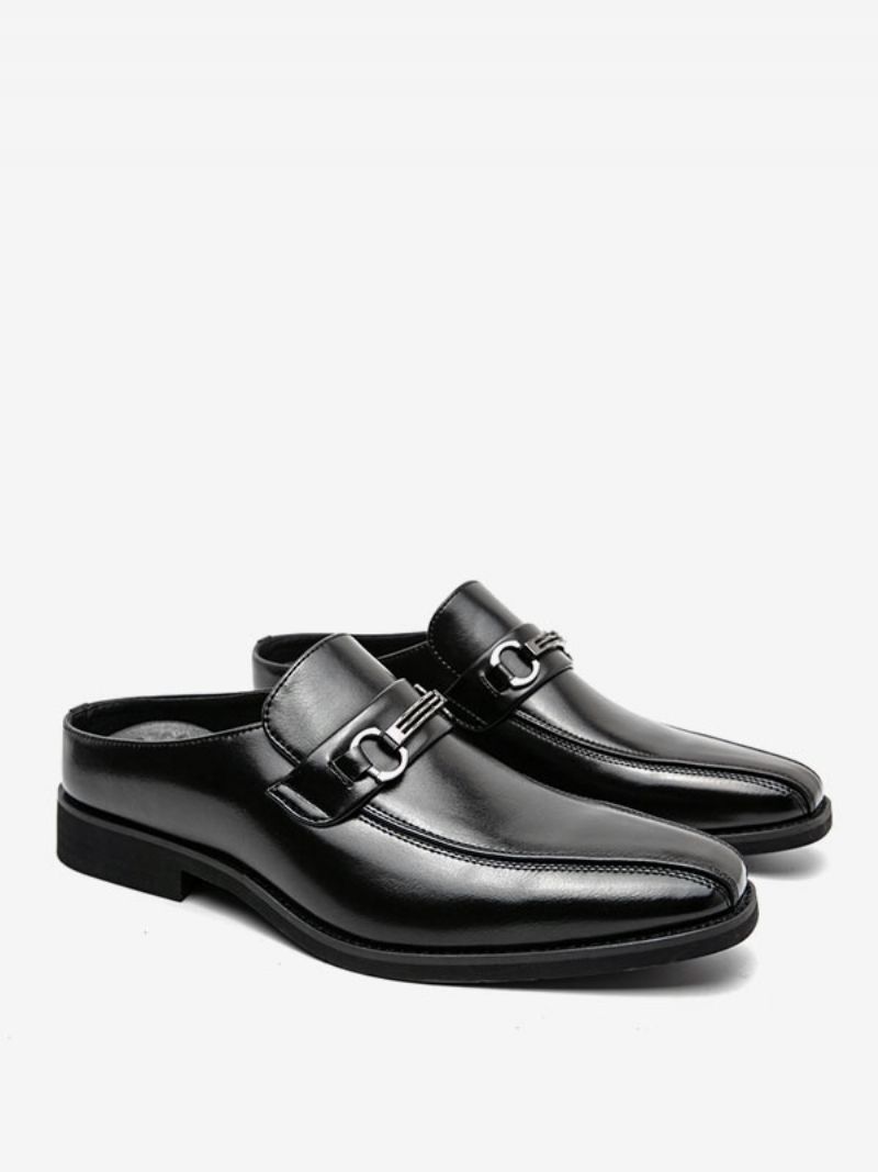 Mænds Kjole Sko Mode Rund Toe Slip-on Pu Læder Slide Loafers - Sort