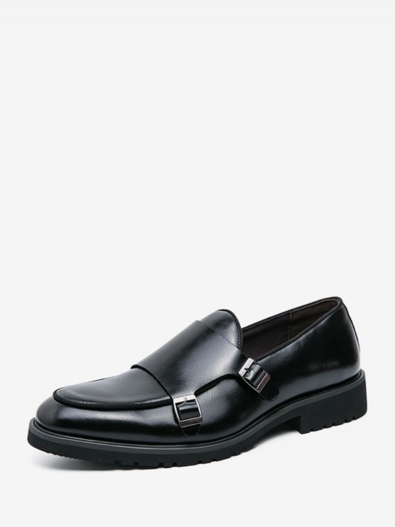 Mænds Kjole Sko Moderne Rund Tå Monk Strap Slip On - Sort