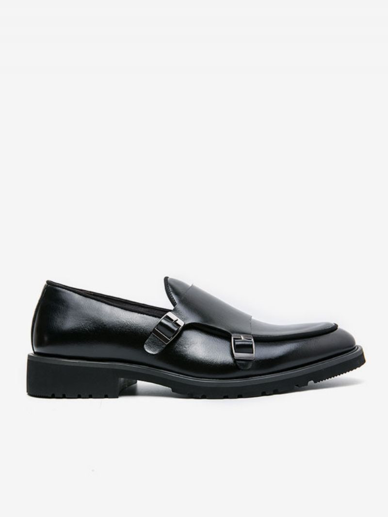 Mænds Kjole Sko Moderne Rund Tå Monk Strap Slip On - Sort