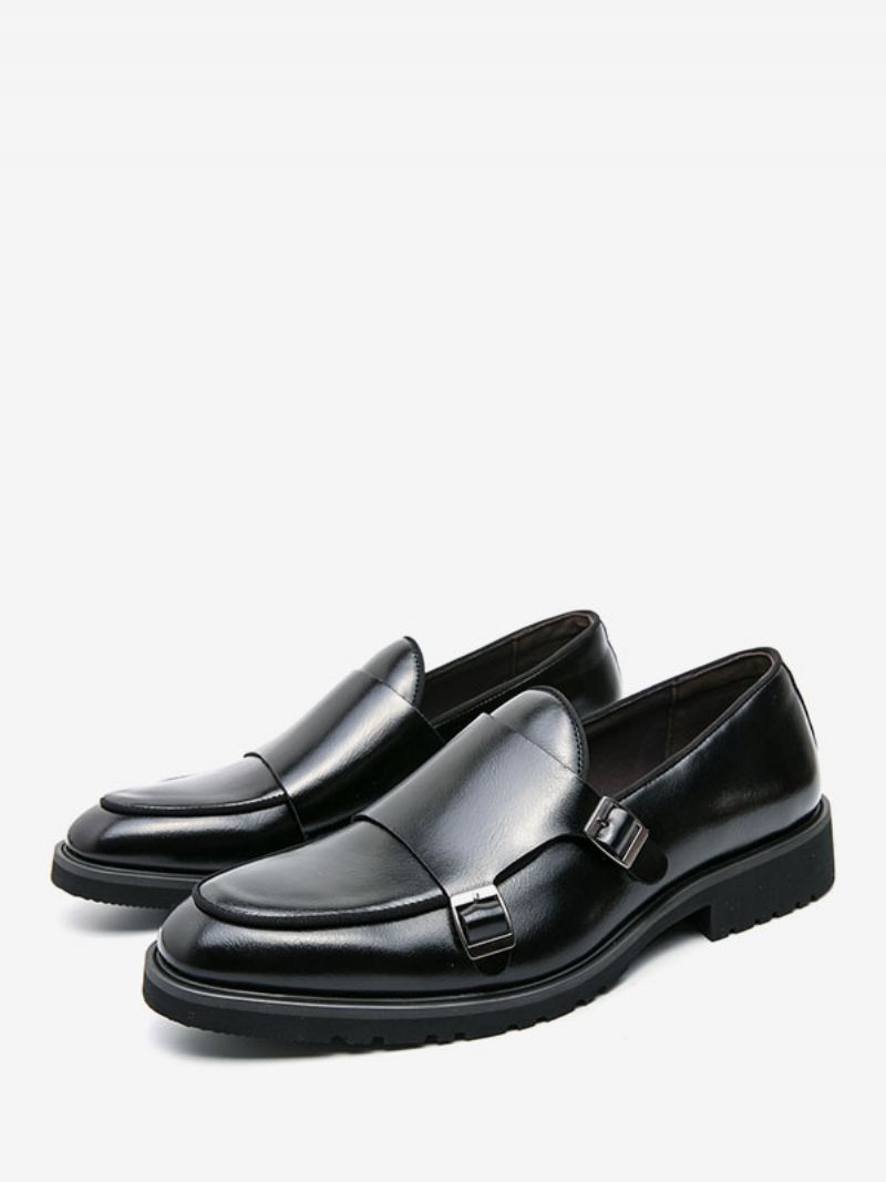 Mænds Kjole Sko Moderne Rund Tå Monk Strap Slip On - Sort