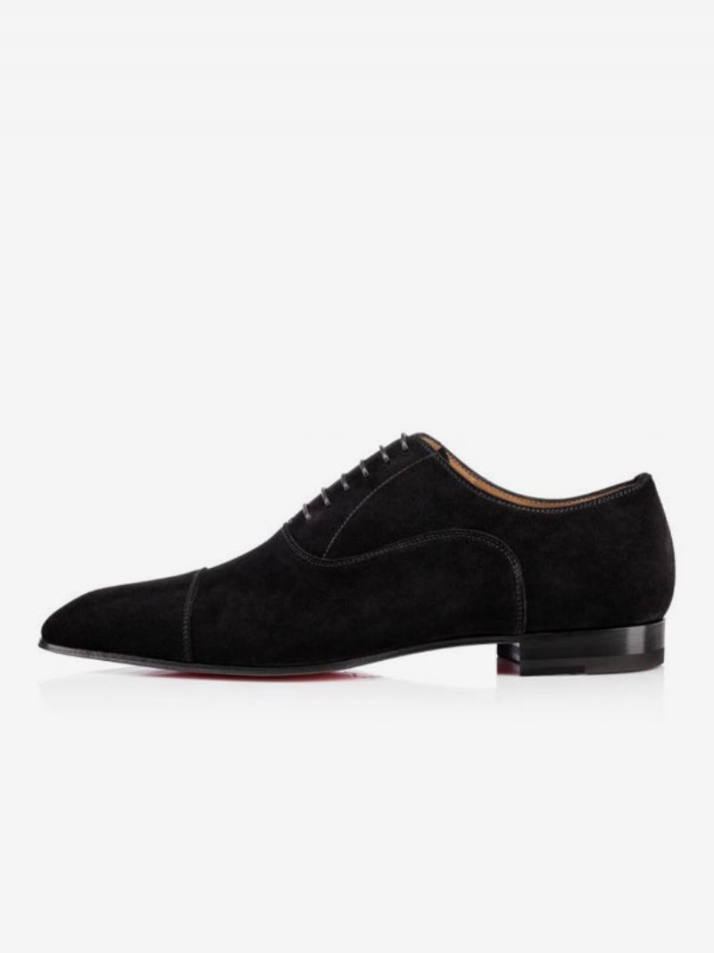 Mænds Kjole Sko Sort Firkantet Tå Slip-on Ruskind Oxford Prom Bryllup - Sort