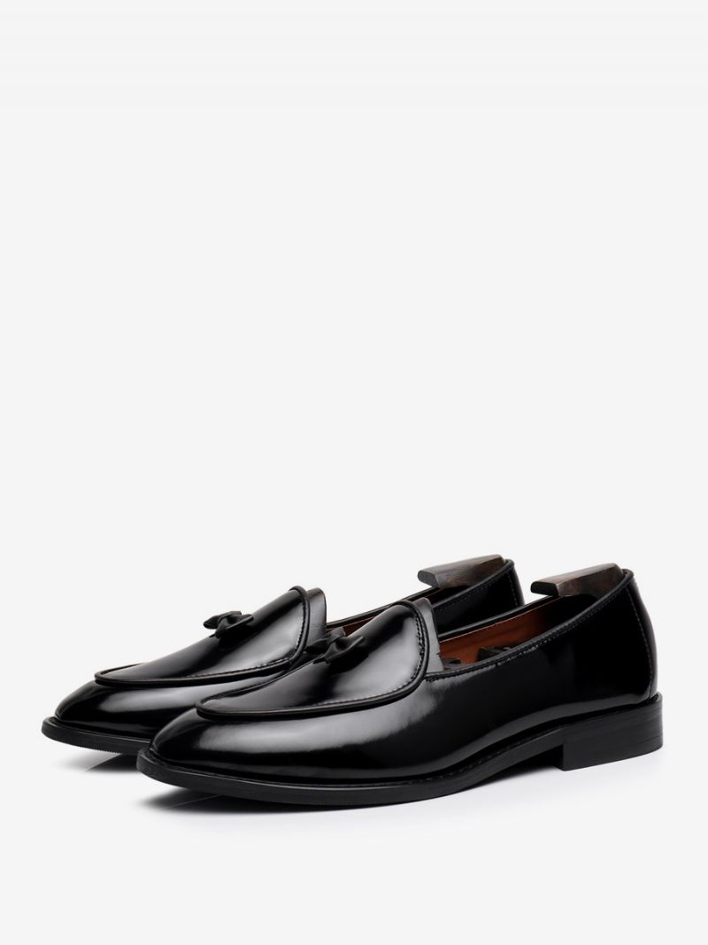 Mænds Kohud Slip-on Herre Loafer Sløjfe Kjole Prom Bryllup Sko - Sort