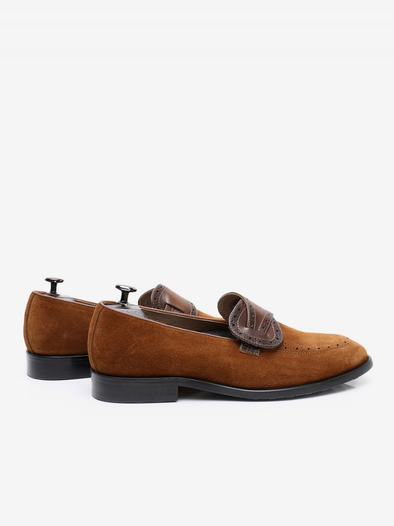 Mænds Kohud Slip-on Loafer Ruskind Prom Bryllupssko - Kaffe Brun