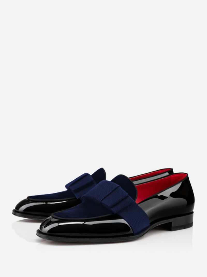 Mænds Lakkensløjfer Artwork Herre Loafer Sko Slip-on Prom Bryllupssko - Dybblå