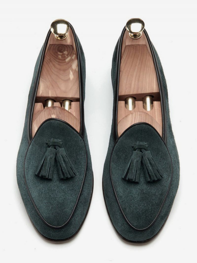 Mænds Loafer Koskind Slip-on Tassel Prom Bryllupssko - Mørkegrøn