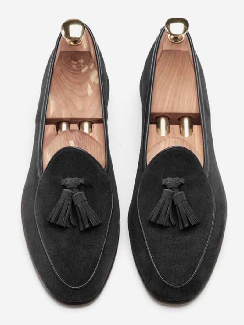 Mænds Loafer Koskind Slip-on Tassel Prom Bryllupssko - Sort