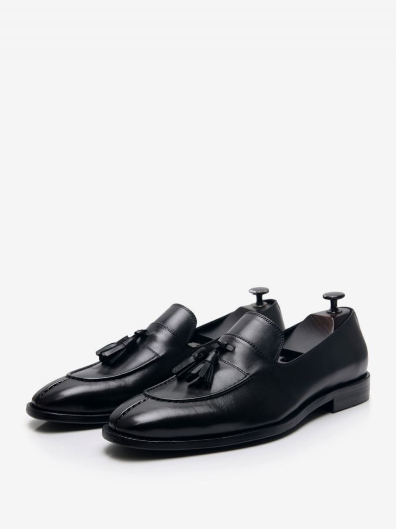 Mænds Loafer Koskind Slip-on Tassel Prom Bryllupssko - Sort