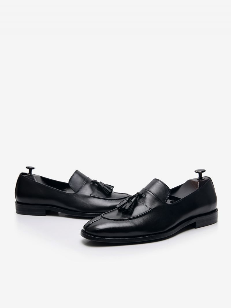 Mænds Loafer Koskind Slip-on Tassel Prom Bryllupssko - Sort