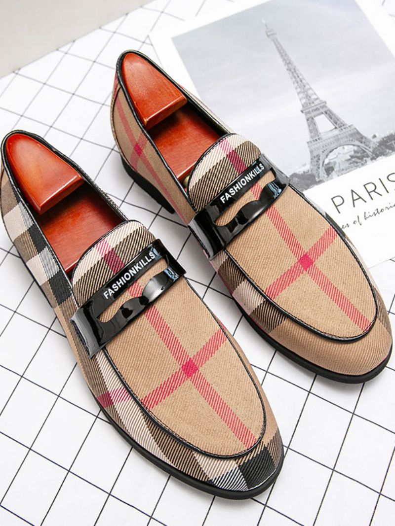 Mænds Loafer Prom Bryllupssko Populære Pu Læder Monk Strap Plaid Slip-on Party - Kaki