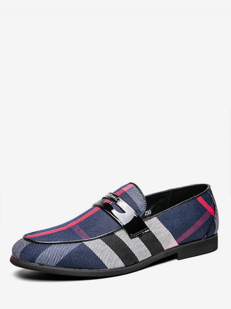 Mænds Loafer Prom Bryllupssko Populære Pu Læder Monk Strap Plaid Slip-on Party - Blå