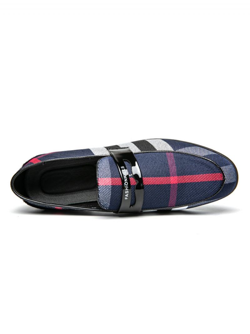 Mænds Loafer Prom Bryllupssko Populære Pu Læder Monk Strap Plaid Slip-on Party - Blå