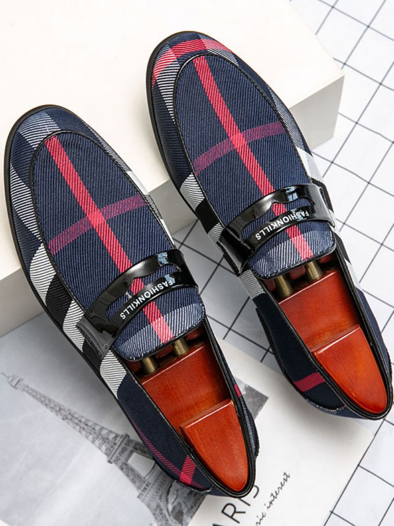 Mænds Loafer Prom Bryllupssko Populære Pu Læder Monk Strap Plaid Slip-on Party - Blå