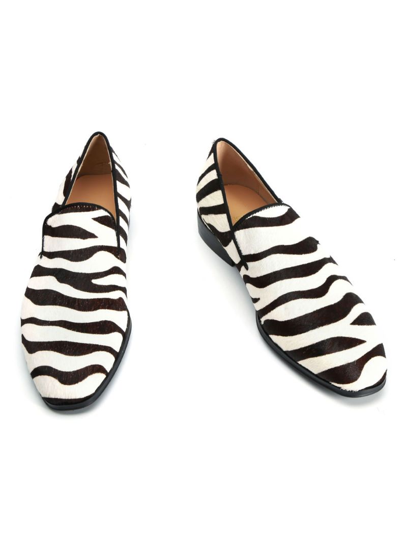 Mænds Loafer Prom Party Bryllupssko Zebra Print Rund Toe Slip On Casual - Hvid