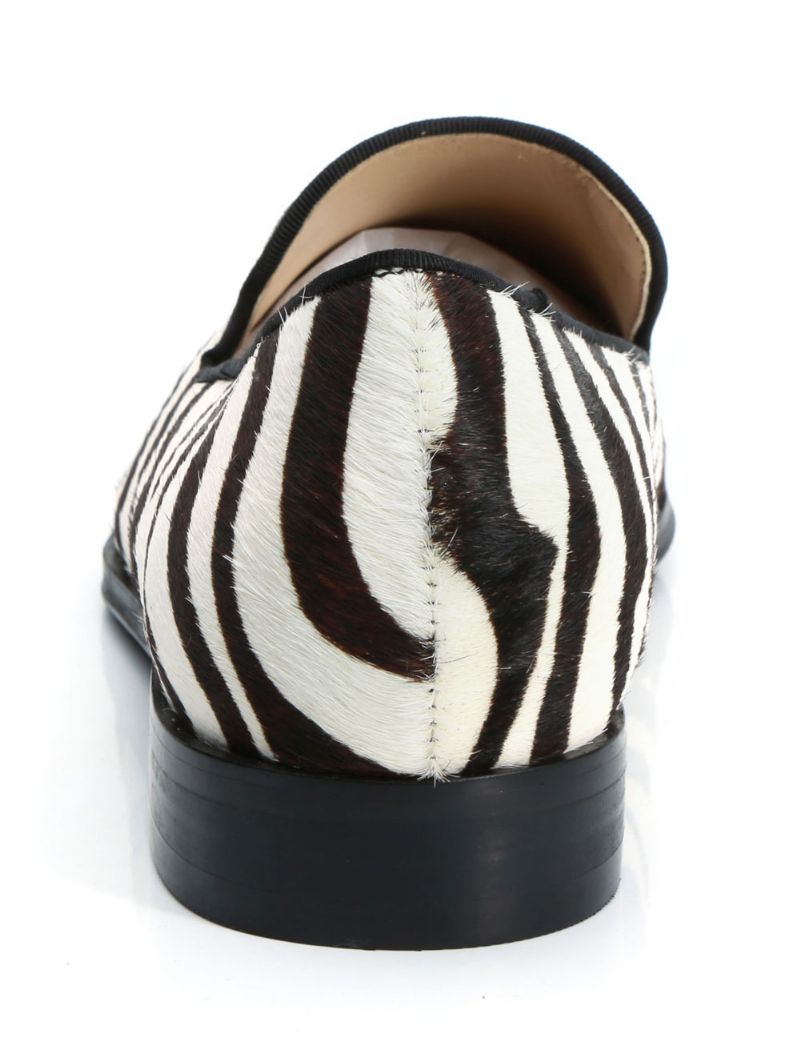 Mænds Loafer Prom Party Bryllupssko Zebra Print Rund Toe Slip On Casual - Hvid