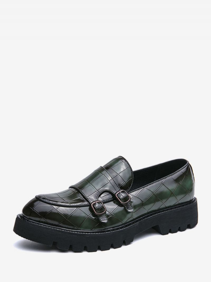 Mænds Loafer Sko Pu Læder Monk Strap Plaid Slip-on