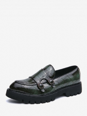 Mænds Loafer Sko Pu Læder Monk Strap Plaid Slip-on