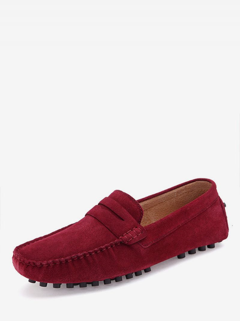 Mænds Loafer Sko Slip-on Monk Strap Rund Toe Ruskindslæder - Burgunder