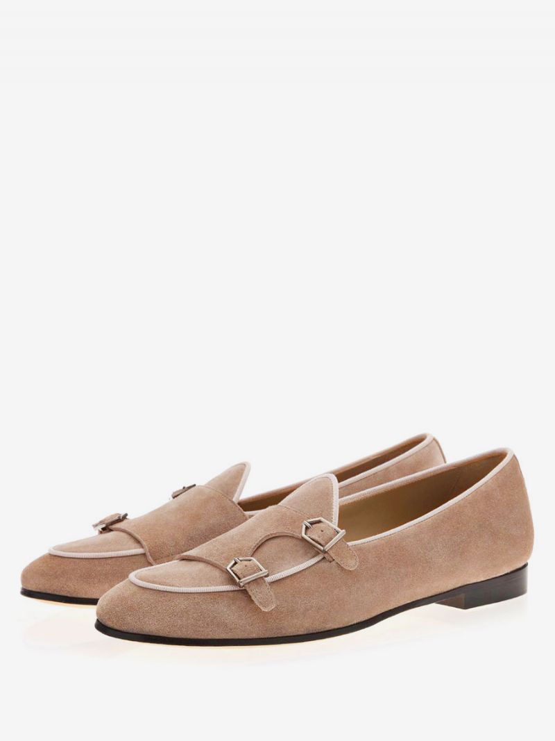 Mænds Mænd Khaki Ruskind Monk Strap Loafers Kjole Prom Bryllupssko