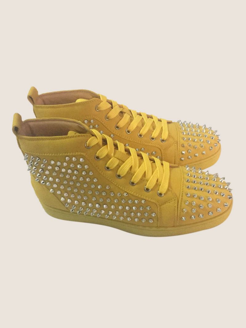 Mænds Mænd Rød Ruskind Spike Sko High Top Sneakers Prom Festsko - Gul