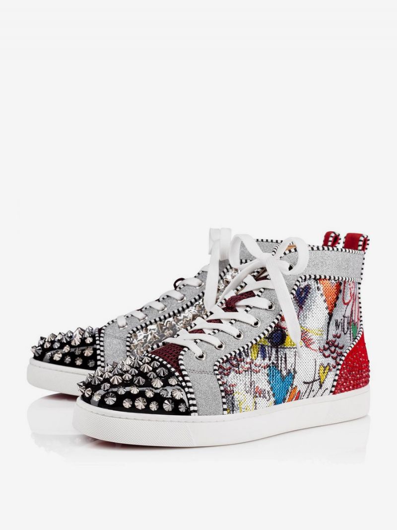 Mænds Mænd Spike Rund Toe Snørebånd Høj Top Prom Party Sneakers Sko Med Artwork Print