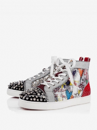 Mænds Mænd Spike Rund Toe Snørebånd Høj Top Prom Party Sneakers Sko Med Artwork Print