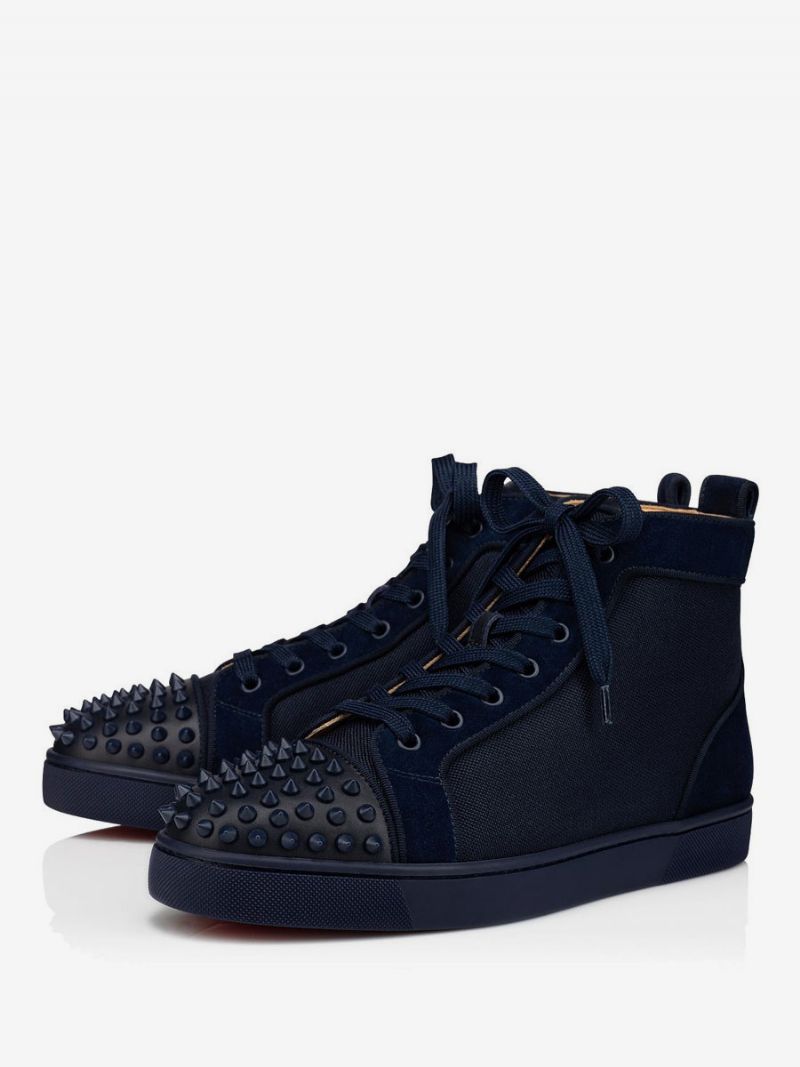 Mænds Navy High Top Sneakers Med Snørebånd Pigge