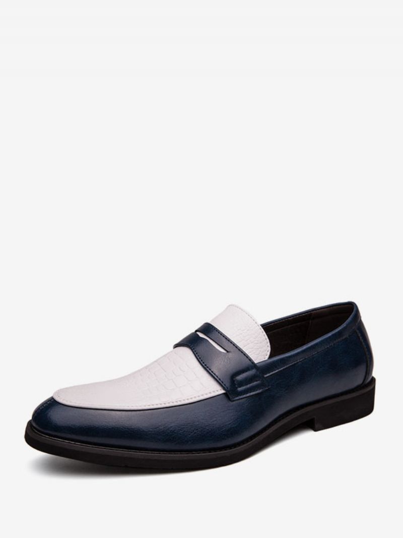 Mænds Penny Loafers Blå Rund Tå Slip-on Dress Groom Sko