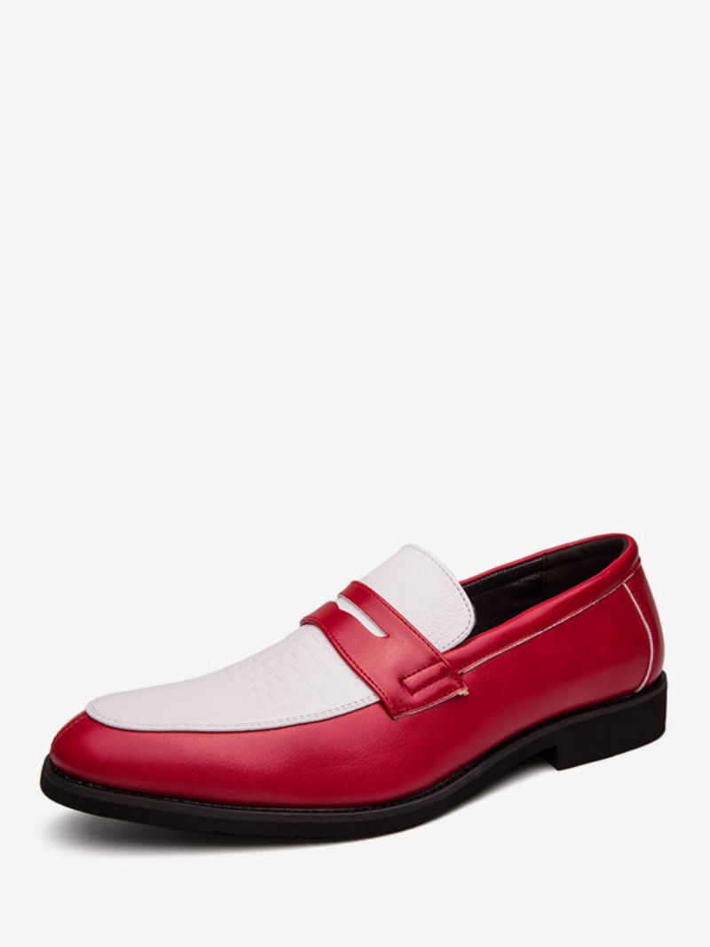 Mænds Penny Loafers Blå Rund Tå Slip-on Dress Groom Sko - Rød