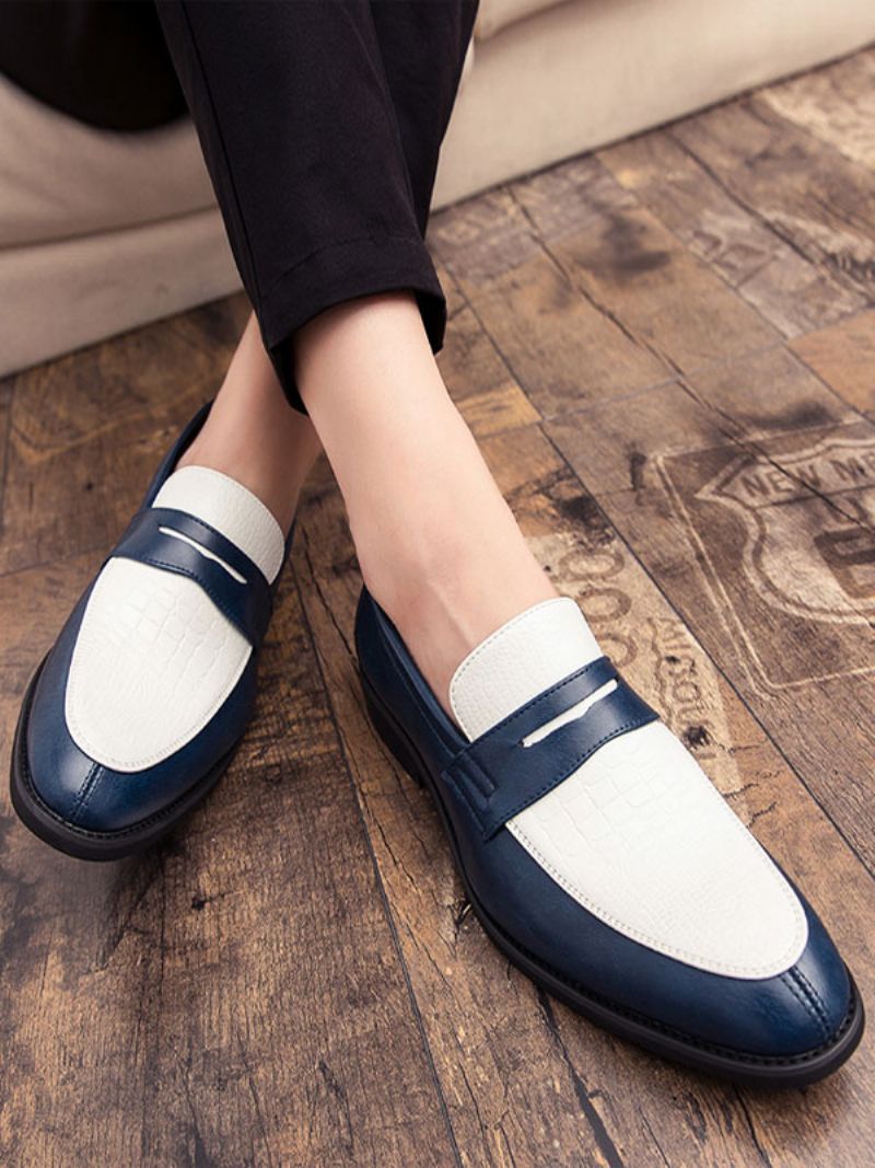 Mænds Penny Loafers Blå Rund Tå Slip-on Dress Groom Sko - Blå