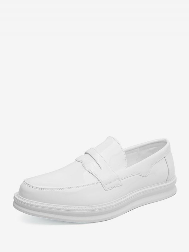 Mænds Penny Loafers Hvid Rund Tå Slip On Dress Sko