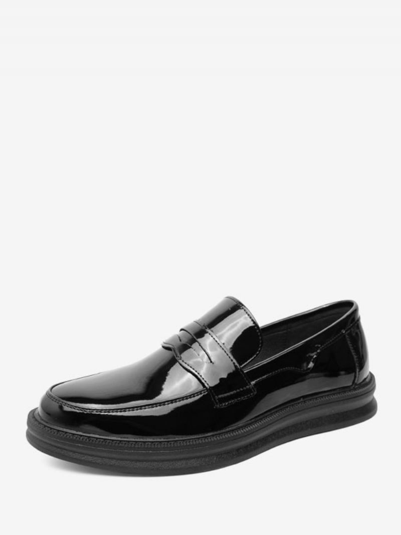 Mænds Penny Loafers Hvid Rund Tå Slip On Dress Sko - Sort