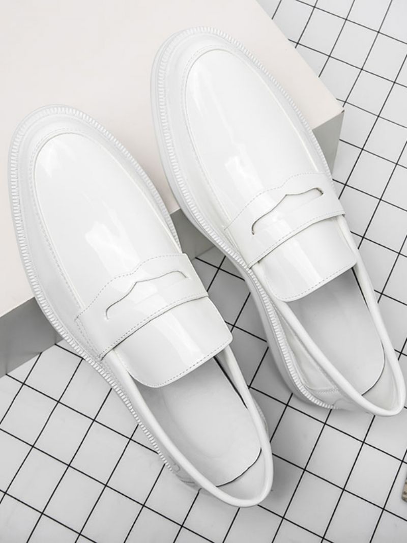 Mænds Penny Loafers Hvid Rund Tå Slip On Dress Sko - Hvid