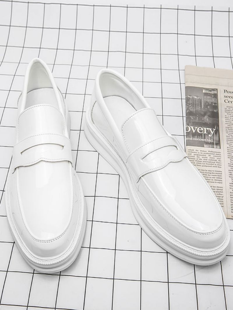 Mænds Penny Loafers Hvid Rund Tå Slip On Dress Sko - Hvid