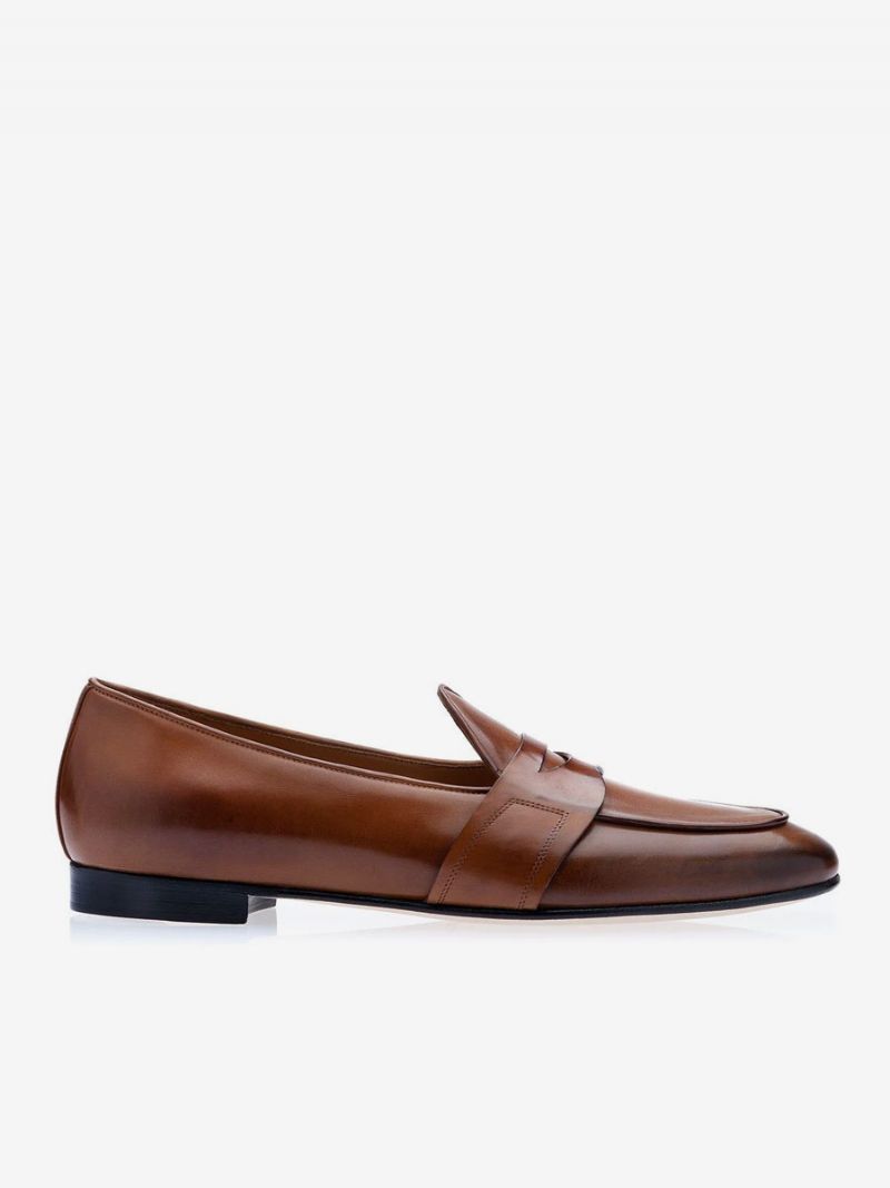 Mænds Penny Loafers Slip-on Rund Toe Dress Groom Sko - Mahogni