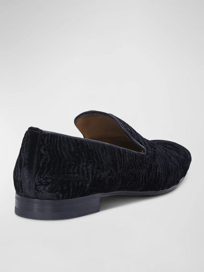 Mænds Prom Bryllup Loafers Sort Sølv Satin Rund Tå Nødlidende Slip-on Sko - Sort Sølv