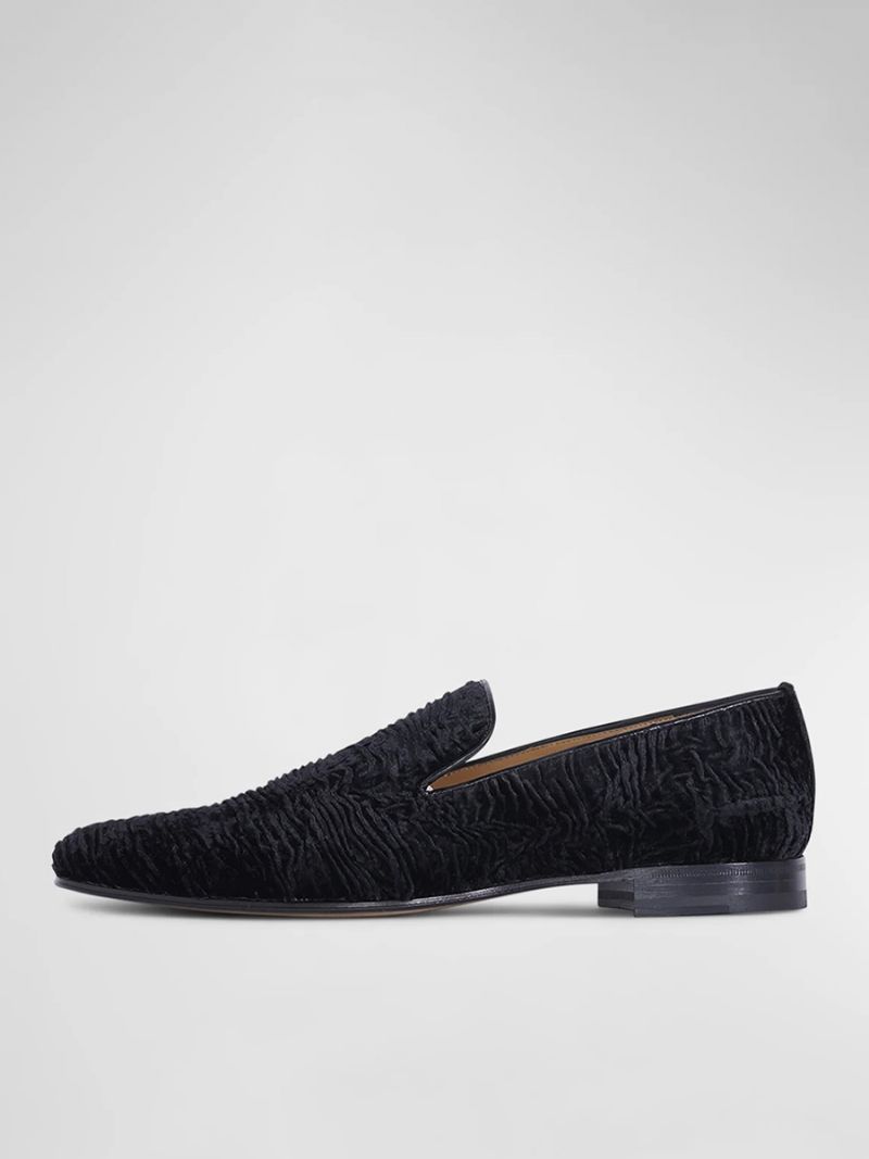 Mænds Prom Bryllup Loafers Sort Sølv Satin Rund Tå Nødlidende Slip-on Sko - Sort Sølv