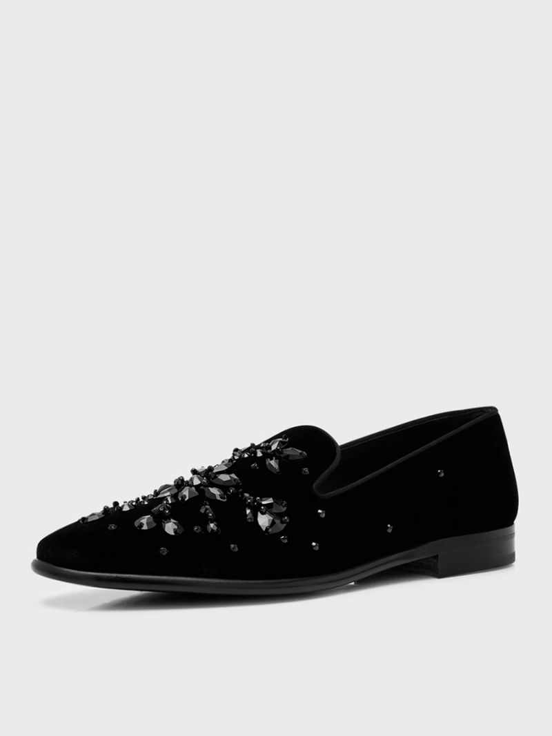 Mænds Prom Bryllup Sort Ruskind Læder Rund Tå Geometriske Rhinestones Slip-on Loafers