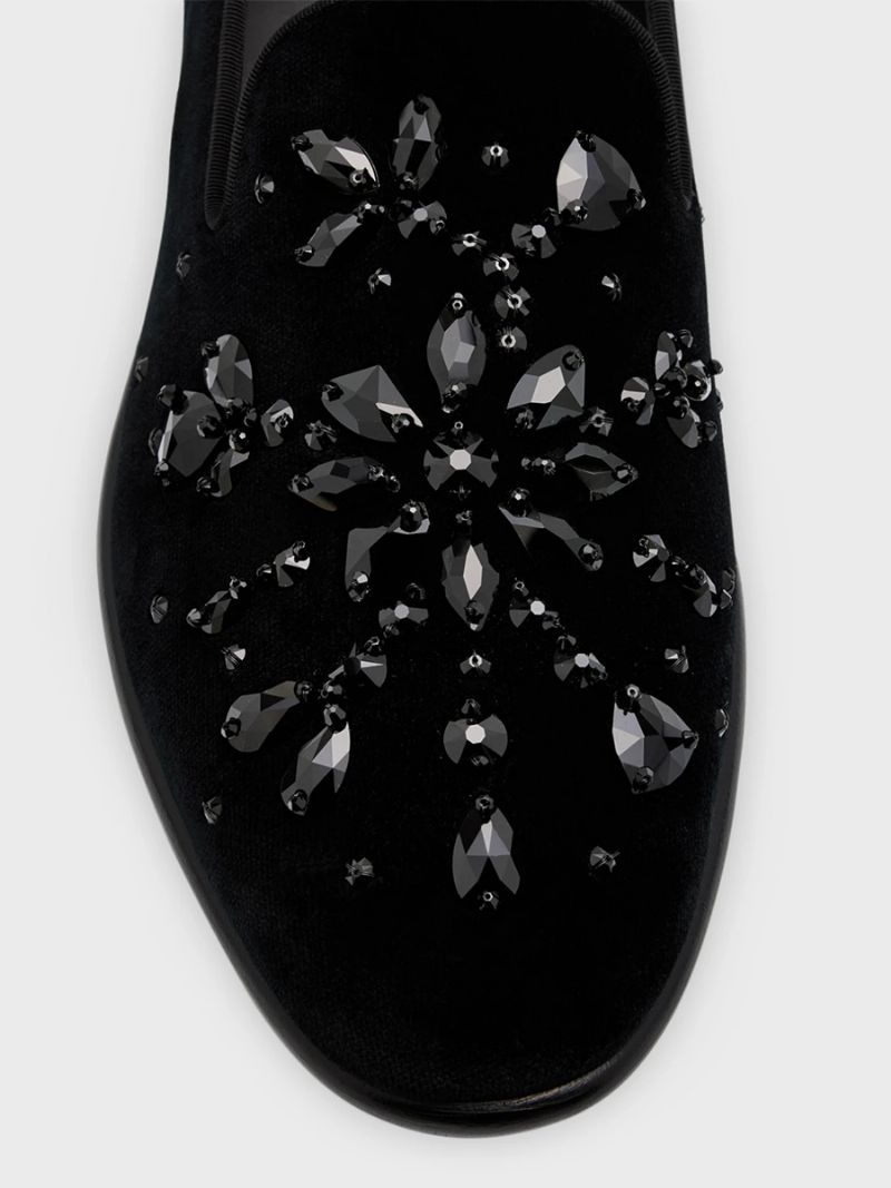 Mænds Prom Bryllup Sort Ruskind Læder Rund Tå Geometriske Rhinestones Slip-on Loafers - Sort