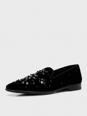 Mænds Prom Bryllup Sort Ruskind Læder Rund Tå Geometriske Rhinestones Slip-on Loafers