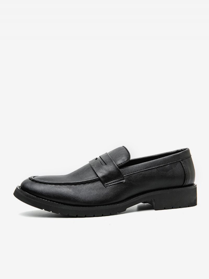 Mænds Prom Loafers Slip-on Rund Tå Pu Læder Loafer Sko - Sort