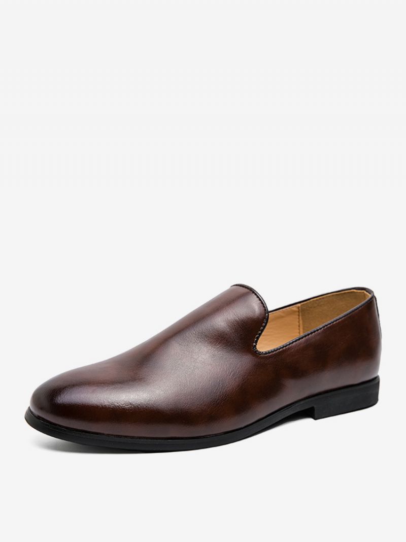 Mænds Prom Pu Læder Slip-on Loafer Sko - Kaffe Brun