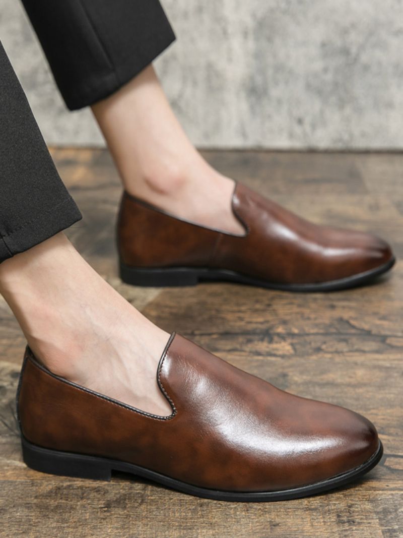 Mænds Prom Pu Læder Slip-on Loafer Sko - Kaffe Brun