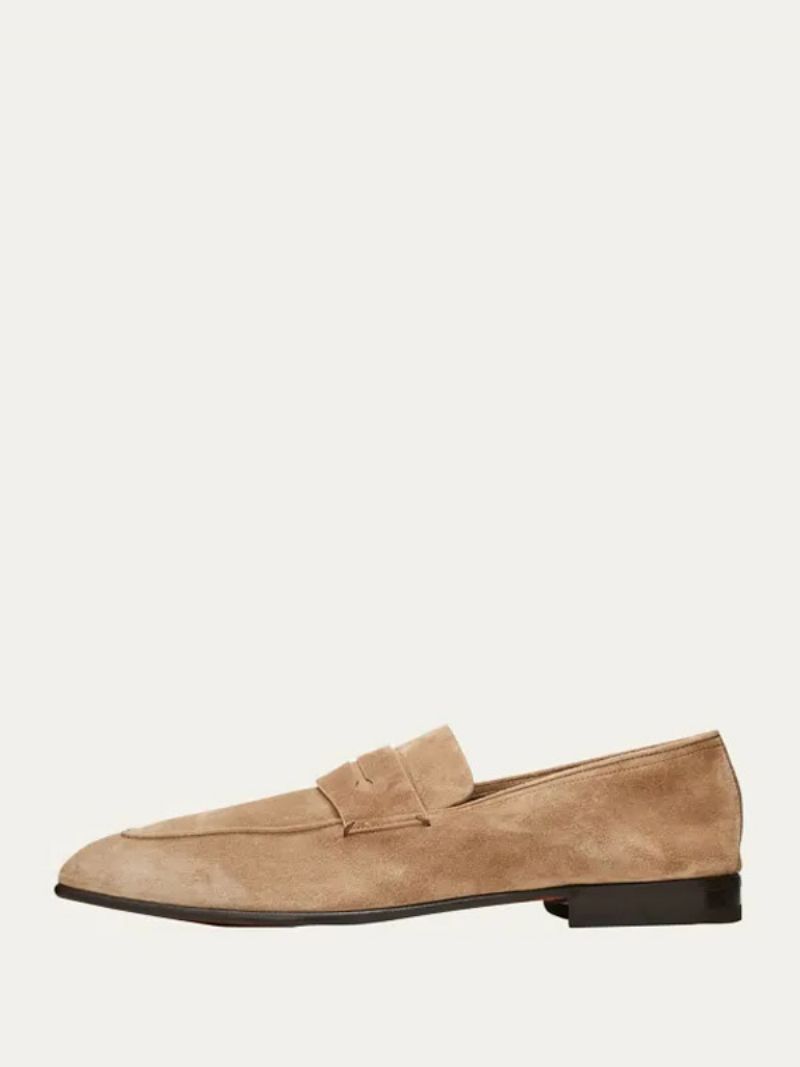 Mænds Ruskind Med Rund Tå Penny Keeper Strap Vamp Slip-on Loafers