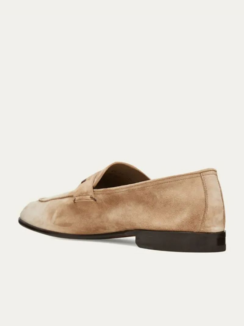 Mænds Ruskind Med Rund Tå Penny Keeper Strap Vamp Slip-on Loafers - Lysebrun