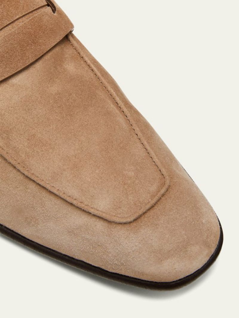 Mænds Ruskind Med Rund Tå Penny Keeper Strap Vamp Slip-on Loafers - Lysebrun