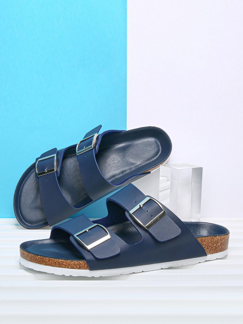 Mænds Sandaler Slip-on Color Block Pu Læder Splitsål - Dyb Blå