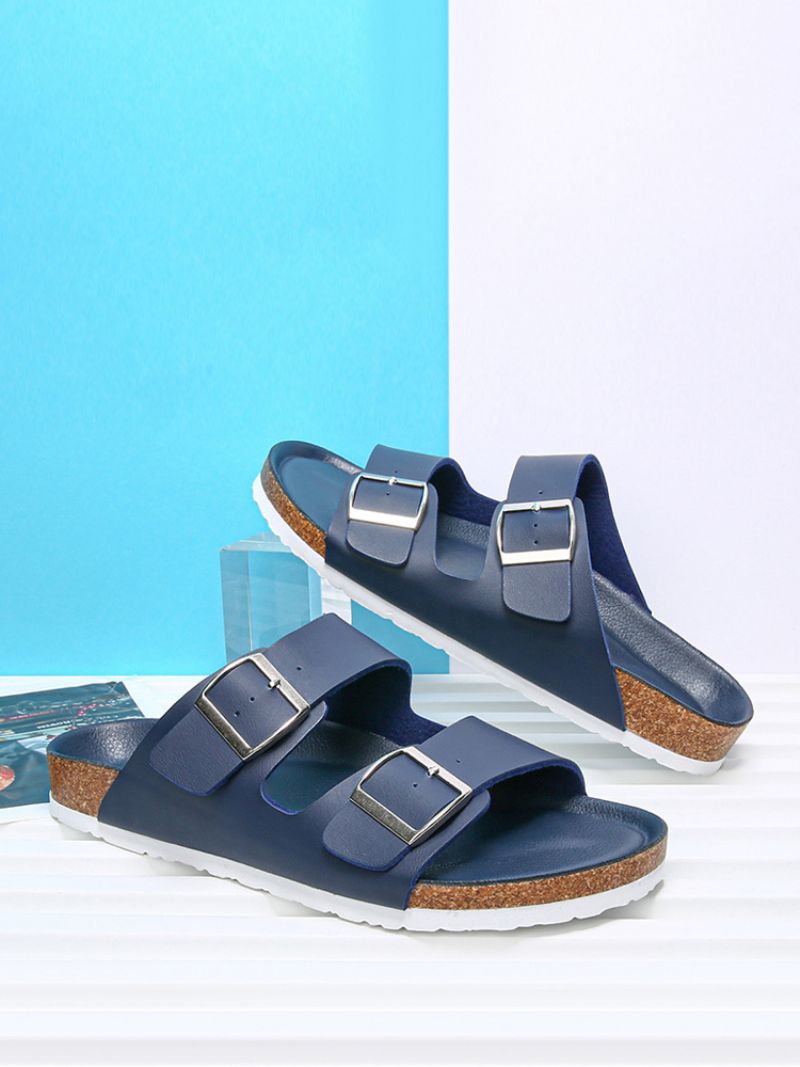 Mænds Sandaler Slip-on Color Block Pu Læder Splitsål - Dyb Blå