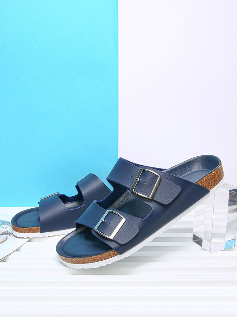 Mænds Sandaler Slip-on Color Block Pu Læder Splitsål - Dyb Blå